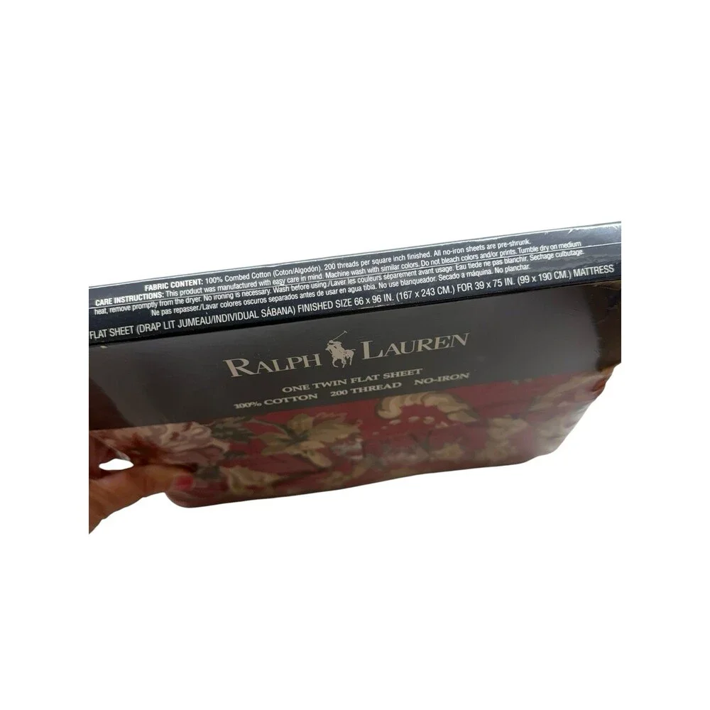 VTG Ralph Lauren Twin Flat Sheet Ruffle Edge DANIELLE Red Floral NIP
